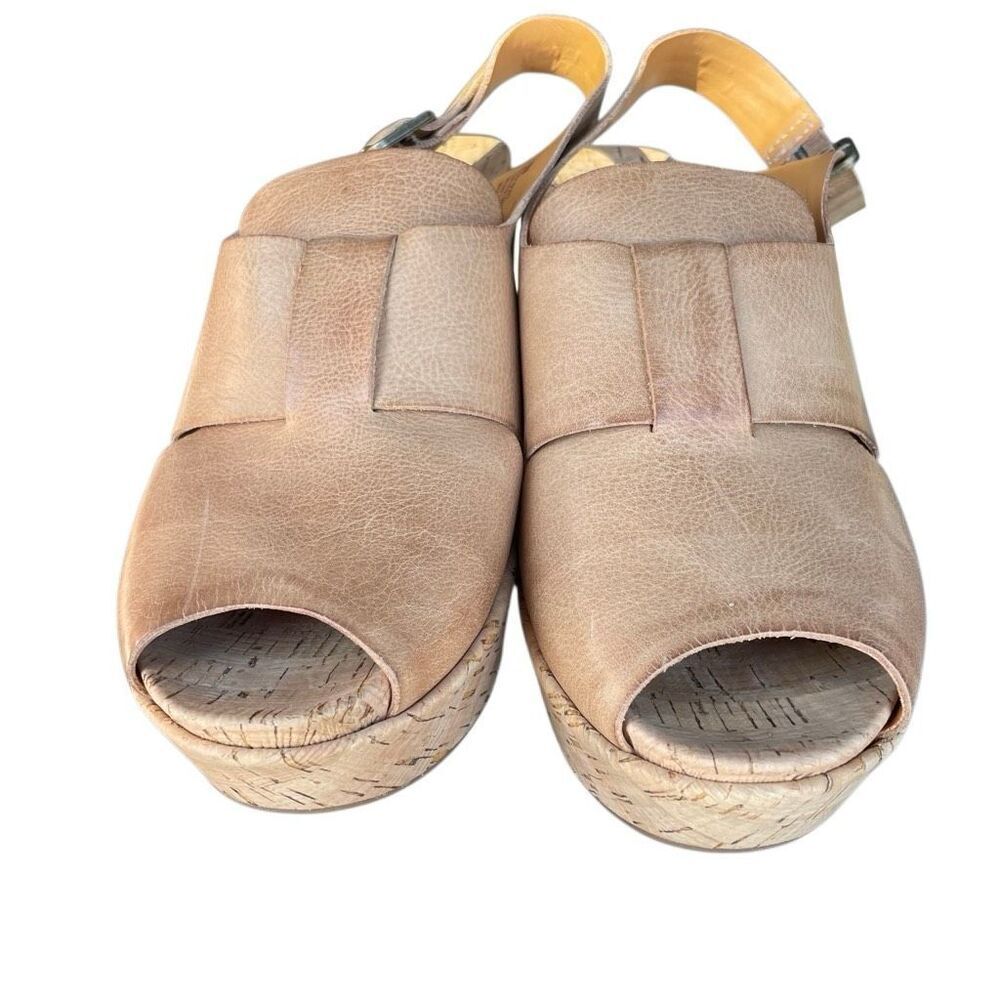 Kork-Ease Womens Alex Cork Platform Slingback Wedges 10 Woven Leather Peep Toe